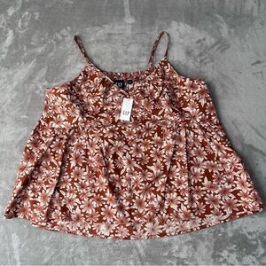 NEW Gap Cami Tank Top Swing Peplum Women Large Rust Orange Fall Boho Cottage